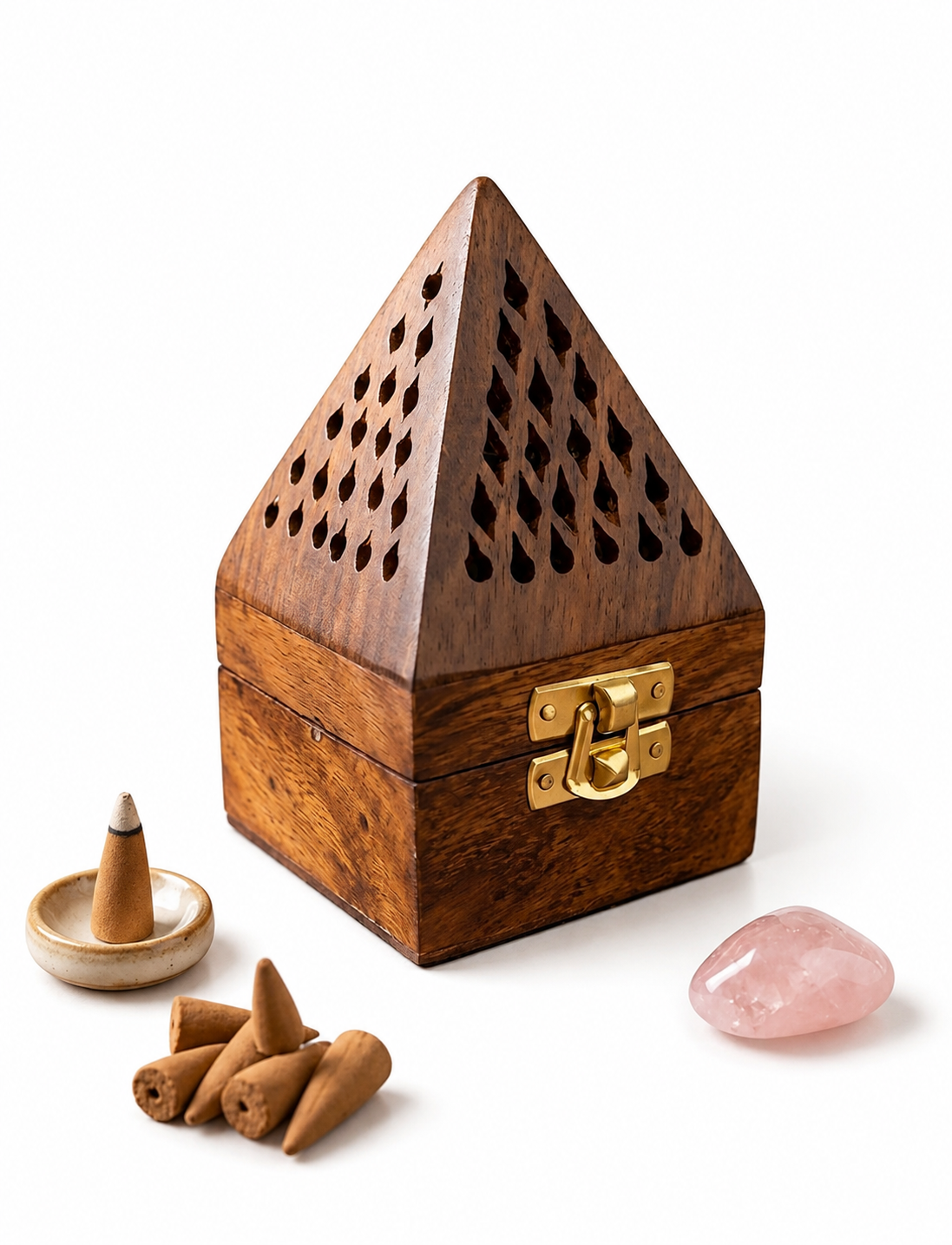 Hand-Carved Wooden Incense Cone Burner – Teardrop Design